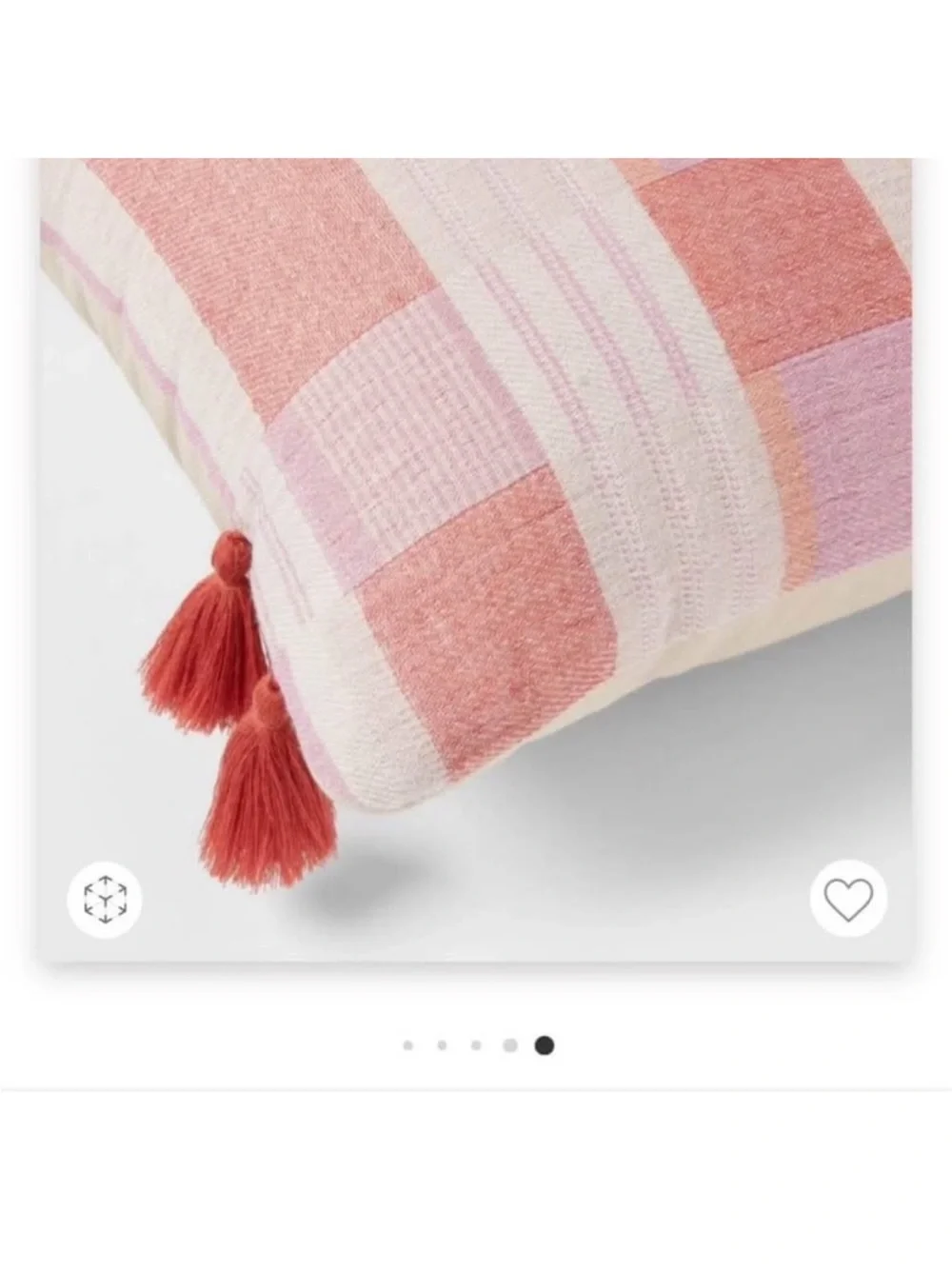 Decorative Pink & Peach Checklum Lumbar Pillow with Tassels . 14” x 36” Boho